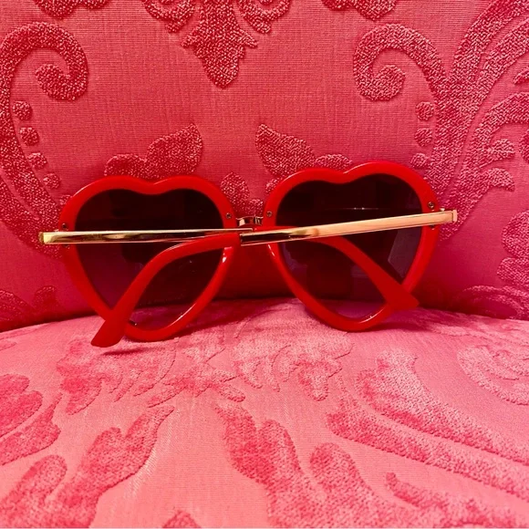 Heart Shape Sunglasses Red Frame Gold Black Lens Festival Spring Summer Love NEW - Picture 2 of 7